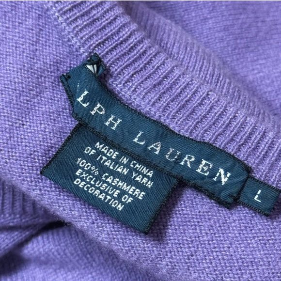 Ralph Lauren Cashmere Sweater V- Neck Purple Banded Bottom Size Large - Picture 12 of 14